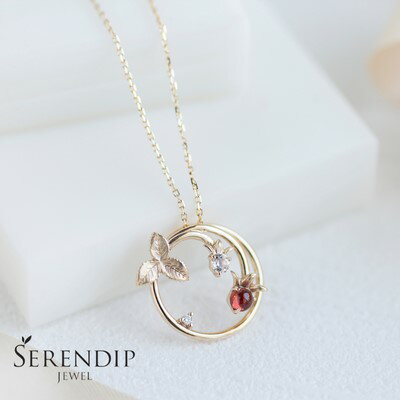 K10 Strawberry ガーネット トパーズ ダイヤモンド ネックレス レディース ジュエリー アクセサリー イエローゴールド ホワイトトパーズ ペンダント シンプル 一点もの おしゃれ かわいい プレゼント ギフト 贈り物 SERENDIPJEWEL 菜畑 神奈川 湘南 藤沢