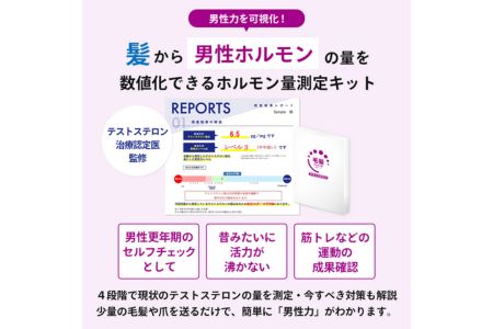 【ふるさと納税】男性更年期のセルフチェックに!筋トレなどの運動の成果確認に!!【毛髪ホルモン量測定キット～テストステロン～】　【 健康 男性ホルモン 検査キット 4段階評価 毛髪ホルモン検査 更年期チェック 】 3