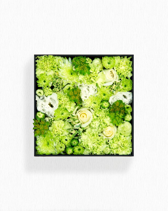 【ふるさと納税】《記念日に届くお花シリーズ》ボックスアレンジメント_ホワイト/グリーン系（16cm×16cm）のサムネイル