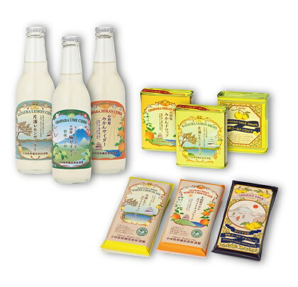 【小田原産の柑橘類を使った加工品詰め合わせ】ドロップ3種x3・チョコレート3種x3・サイダー3種x3の詰め合わせ