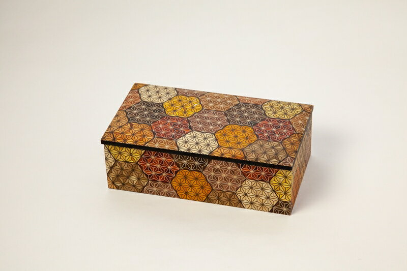 【ふるさと納税】【箱根寄木細工　8寸小物入れ　亀甲】大切なものをそっとしまっておきたい、シックなジュエリーボックス【8寸小物入れ 亀甲模様 幾何学模様 W243×D135×H80mm 寄木の板 記念品 小家具 神奈川県 小田原市 】のサムネイル