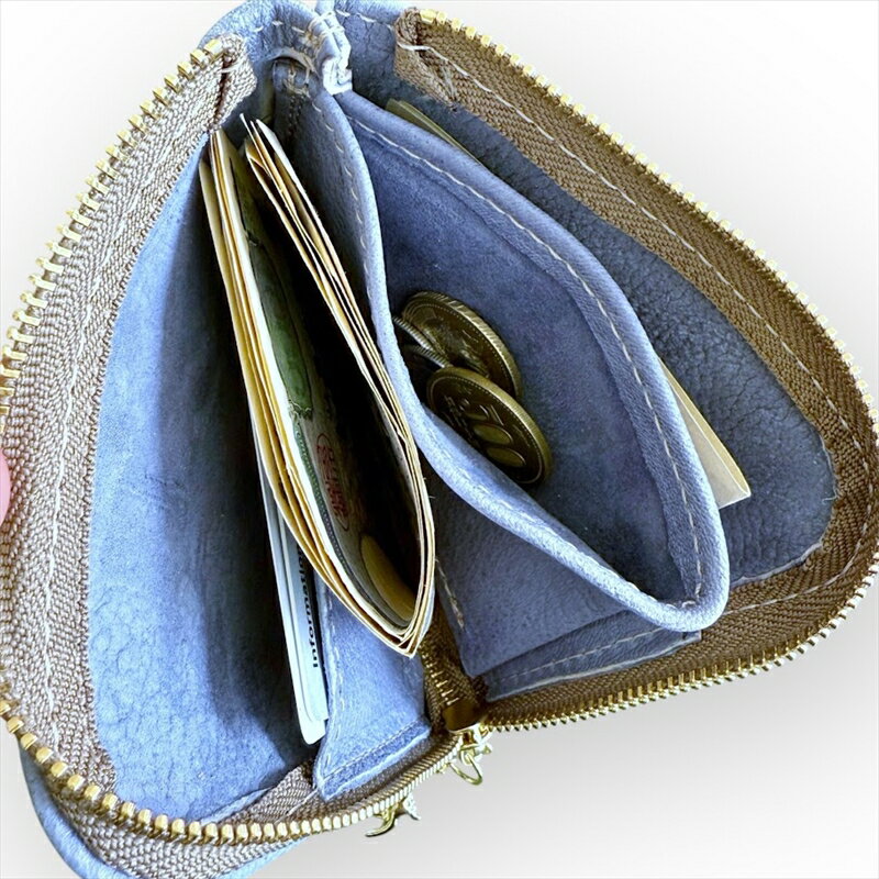 【ふるさと納税】鹿革L字財布ミニ　ブルーグレー【 財布 神奈川県 小田原市 】