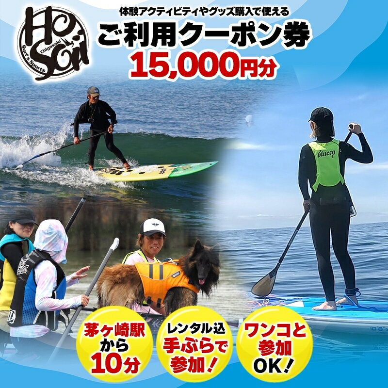 【ふるさと納税】HosoiiSurf＆Sports　ご利用クーポン券　15000円　サーフィン体験　SUP体験　【 体験チケット お買い物券 サーフィン SUP フィッシング スクール 年中無休 レンタル 手ぶら 未就学児 ご年配 趣味 】