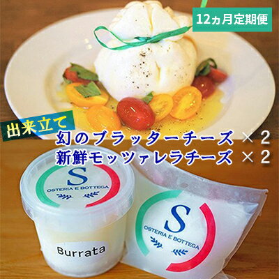 6位! 口コミ数「0件」評価「0」【12ヶ月定期便】チーズ 詰め合わせ 出来立て 幻のブッラータチーズ×2個 モッツァレラチーズ×2個 セット　【定期便・ 加工食品 乳製品 ･･･ 