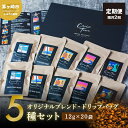 【ふるさと納税】定期便 隔月 2回【CRUISE TOWN COFFEE ROASTERS】オリジナルブレンド・ドリップバッグ5種セット（12g×20袋）　【定期便・ 飲み物 飲料 ドリンク コーヒーブレイク ドリップコーヒー 手軽 】