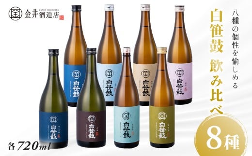 白笹鼓 8種 飲み比べセット(各720ml) | 日本酒 銘酒 白笹鼓 金井酒造 酒造 酒 純米吟醸 大吟醸 原酒 フルーティ 芳醇 ギフト 飲み比べ 贈り物 プレゼント 贈答品 父の日 お歳暮 退職祝 お中元 セット 丹沢 神奈川 秦野