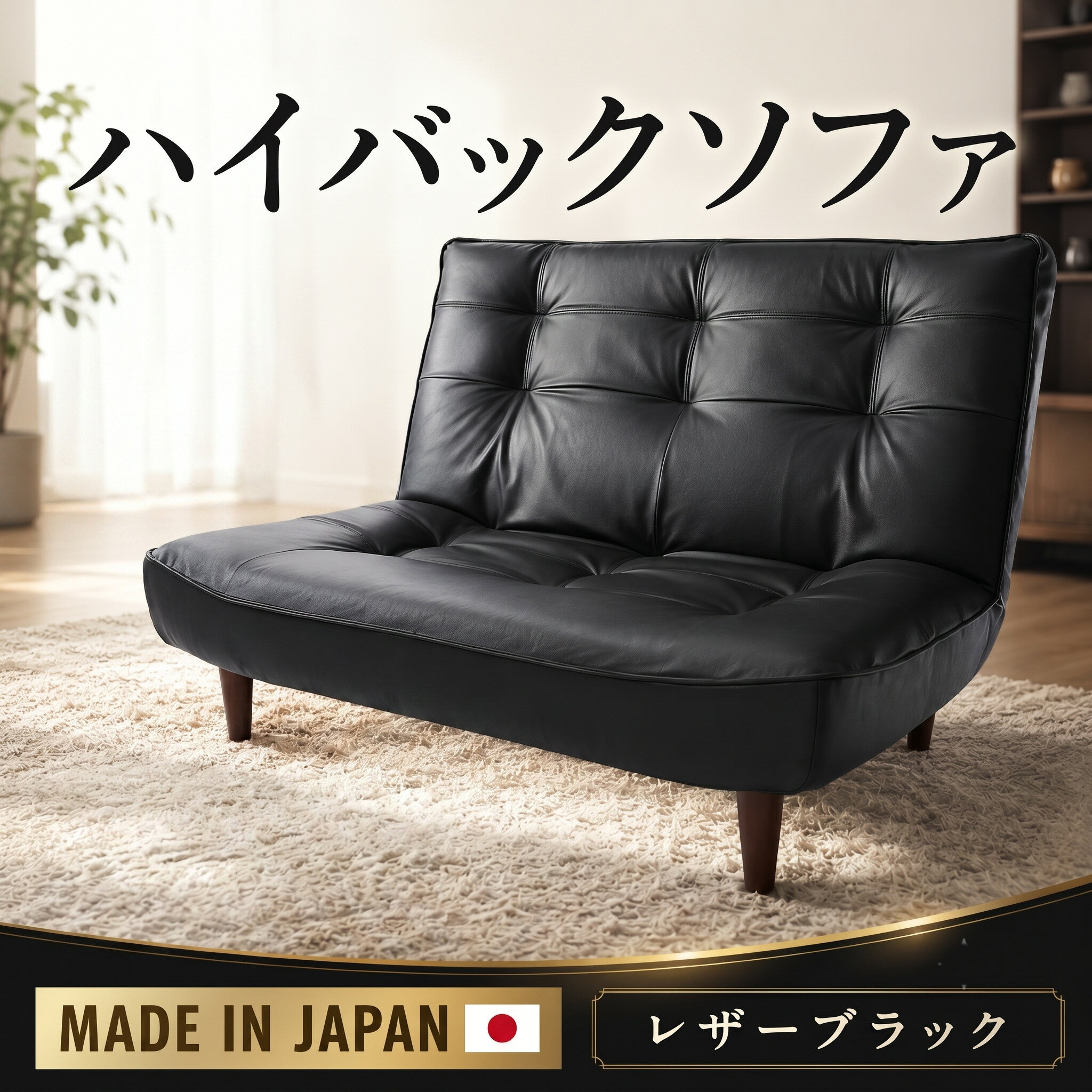 和楽ハイバックソファ2P A40PVCレザーブラック / ハイバックソファ 2人掛け ソファ 家具 インテリア 快適座り心地 ポケットコイル リラックス リビング家具 コンパクト おしゃれ ブラック PVCレザー リビングソファ くつろぎ ごろ寝 フロアチェア 厚木市