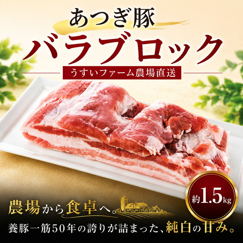 豚肉 バラ 豚バラ ブロック 約1.5kg 10,000円 国産 豚 冷蔵 やわらか ベーコン ブランド豚 国産 あつぎ豚 神奈川県 厚木市 株式会社うすいファーム