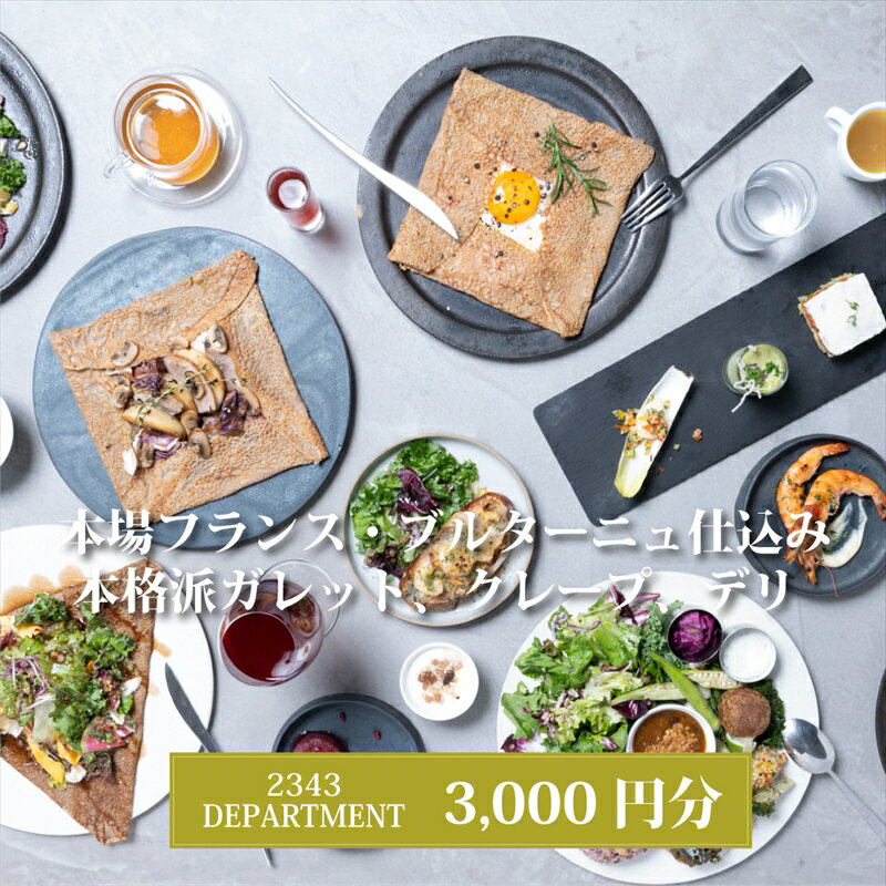 2343DEPARTMENT 特別ご利用券3000円[本格派ガレット クレープ デリ フランス料理 地域の食材 ディナー 発酵食材 お食事 ガレット 3000円分 神奈川県 海老名市 ]