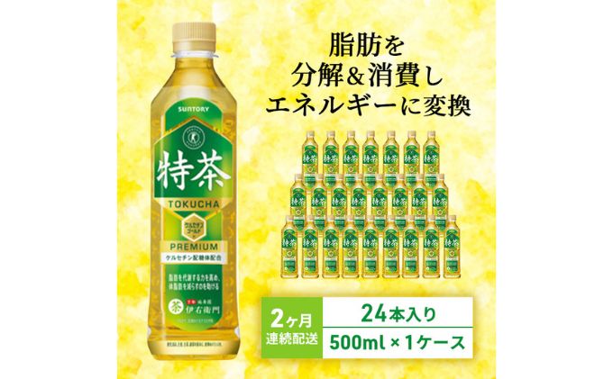 【ふるさと納税】お茶 定期便 2ヶ月 サントリー 緑茶 伊右衛門 特茶 （特定保健用食品） 500ml × 24本 ペットボトル　【定期便・ 茶 日本茶 飲料 】