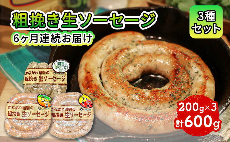 【ふるさと納税】かながわ綾瀬の粗挽き生ソーセージ 3種セット 6ヶ月連続お届け定期便 肉料理 つまみ ビールのおつまみ バーベキュー BBQ 食べ比べ 朝食 おかず