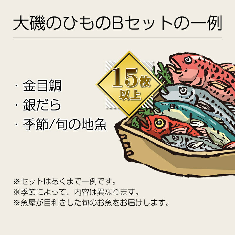 【ふるさと納税】おおいその干物Bセット（15枚以上）／ 季節で変わる旬な訳あり品 【 ひもの 魚 天日干し 神奈川県 大磯 湘南 特産品 神奈川県 大磯町 自家製干物 贈答品 地魚 大磯産 干物 お歳暮・お中元】