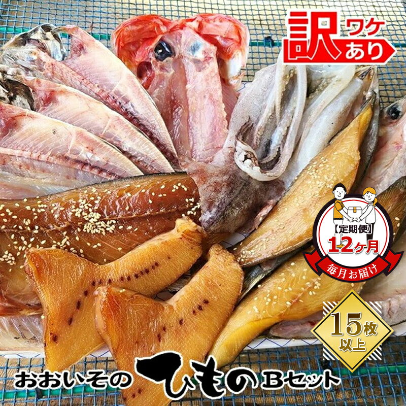 【ふるさと納税】【定期便12か月】おおいその干物Bセット（15枚以上）／ 季節で変わる旬な訳あり品 【 ひもの 魚 天日干し 神奈川県 大磯 湘南 特産品 12回お届け 神奈川県 大磯町 自家製干物 贈答品 地魚 お歳暮・お中元】