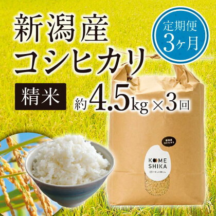 【令和5年産米】【定期便3ヵ月】新潟産コシヒカリ精米約4.5kg×3回　精米したてをお届け