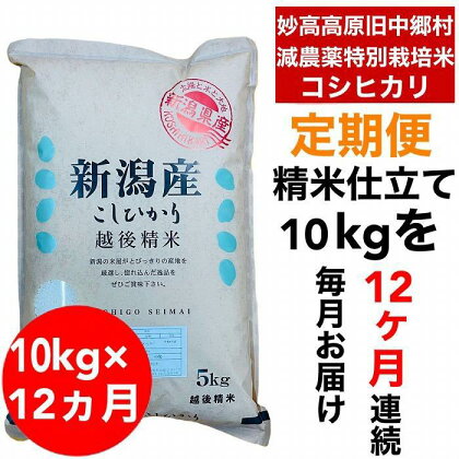 【12か月定期便】新潟県旧中郷村減農薬特別栽培米コシヒカリ 10kg（5kg×2袋） | お米 こめ 白米 食品 人気 おすすめ 送料無料