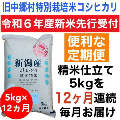 【令和6年産新米・定期便先行予約】新潟県旧中郷村減農薬特別栽培米コシヒカリ 5kg（全12回） | お米 こめ 白米 食品 人気 おすすめ 送料無料