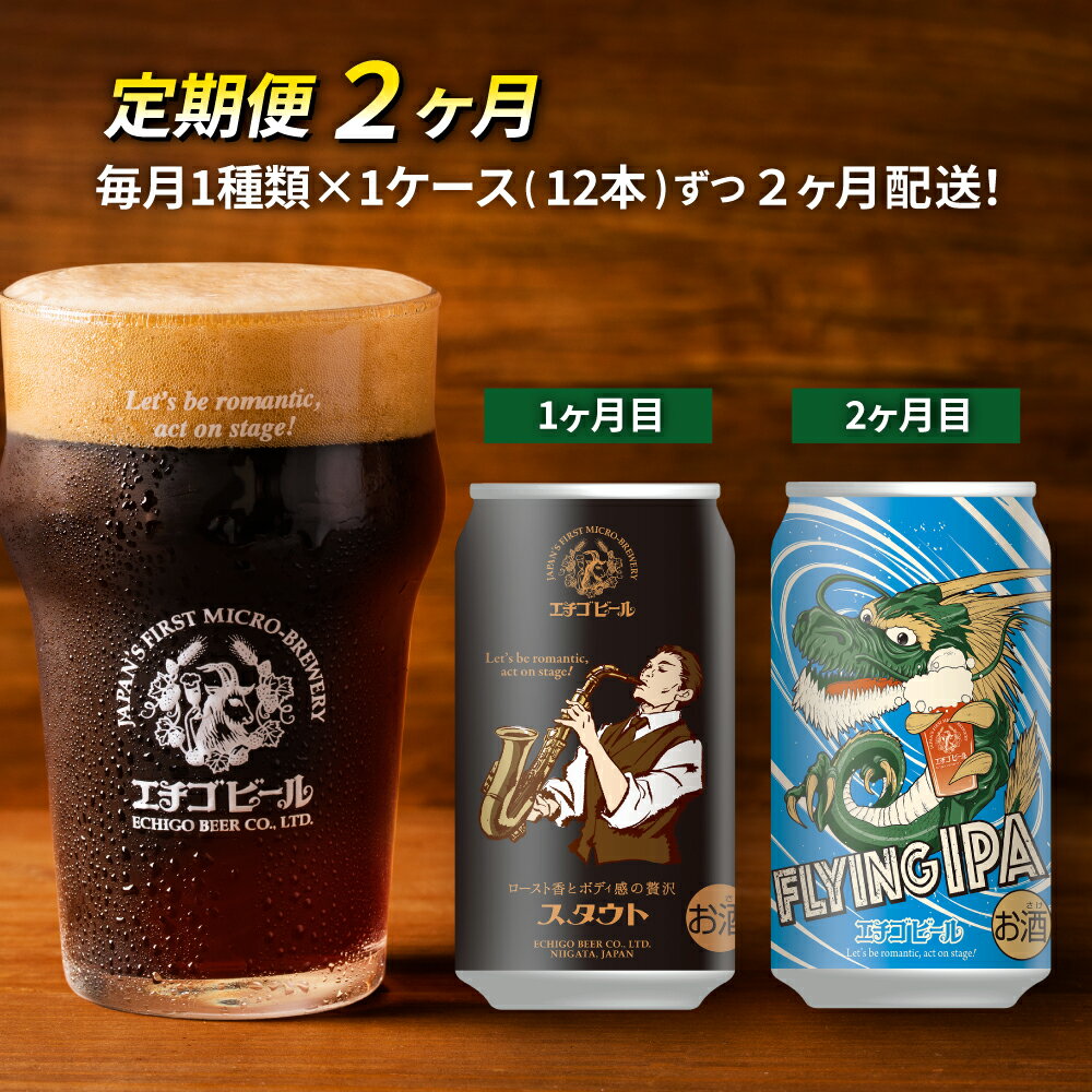 【ふるさと納税】【定期便2ヶ月】エチゴビール【1ヶ月目】スタウト350ml缶×12本【2ヶ月目】FLYIG IPA350ml缶×12本 地ビール ビール 全国第一号 クラフトビール 350ml 缶 12本 お酒 酒 お取り寄せ 人気 新潟 定期便 2回 お楽しみ　【定期便・ 新潟市 】