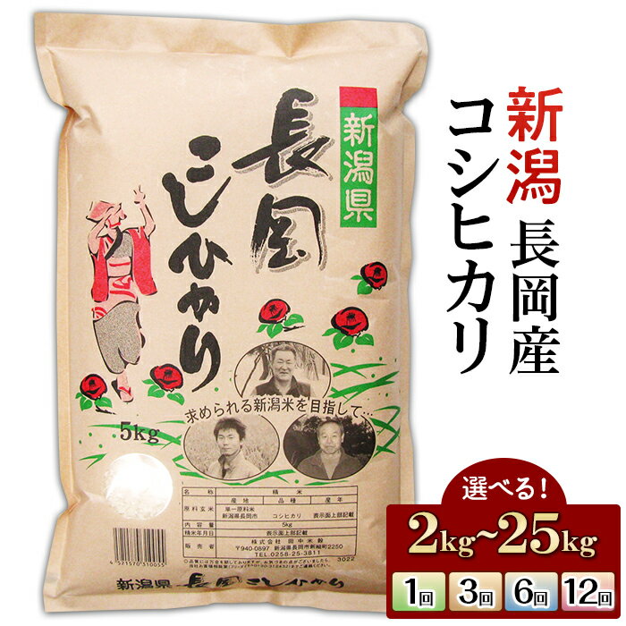 令和7年産 新米予約 米 定期便 2kg 5kg 10kg 20kg 25kg 新潟 コシヒカリ 精米 白米 お米 選べる 1回 3回 3ヶ月 6回 6ヶ月 12回 12ヶ月 新潟こしひかり 新潟県長岡産コシヒカリ(田中米穀)