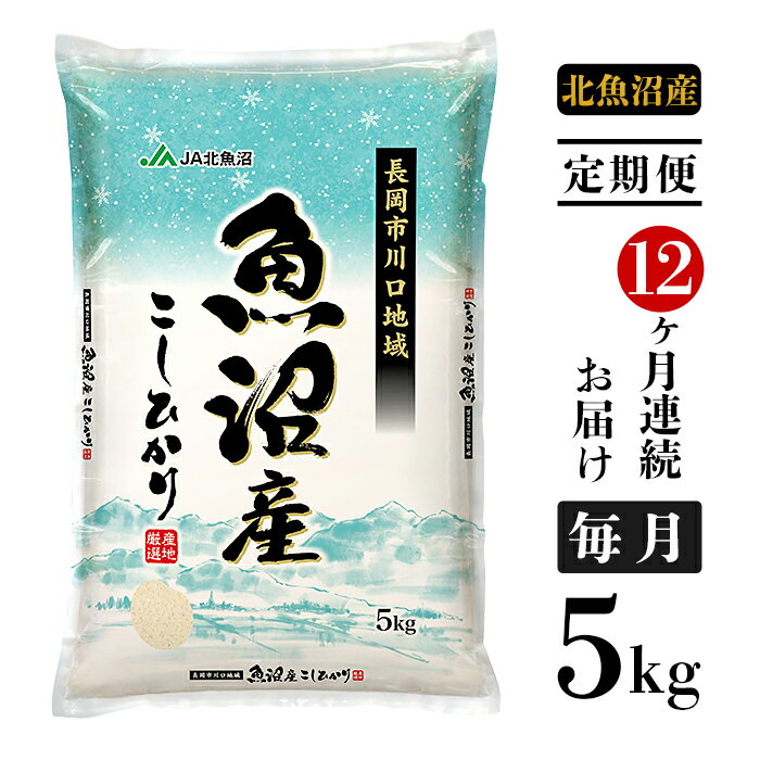 【ふるさと納税】米 定期便 5kg 12ヶ月 白米 コシヒカリ 魚沼 令和4年 4L05-Z【12ヶ月連続お届け】北魚沼産コシヒカリ（長岡川口地域）5kg