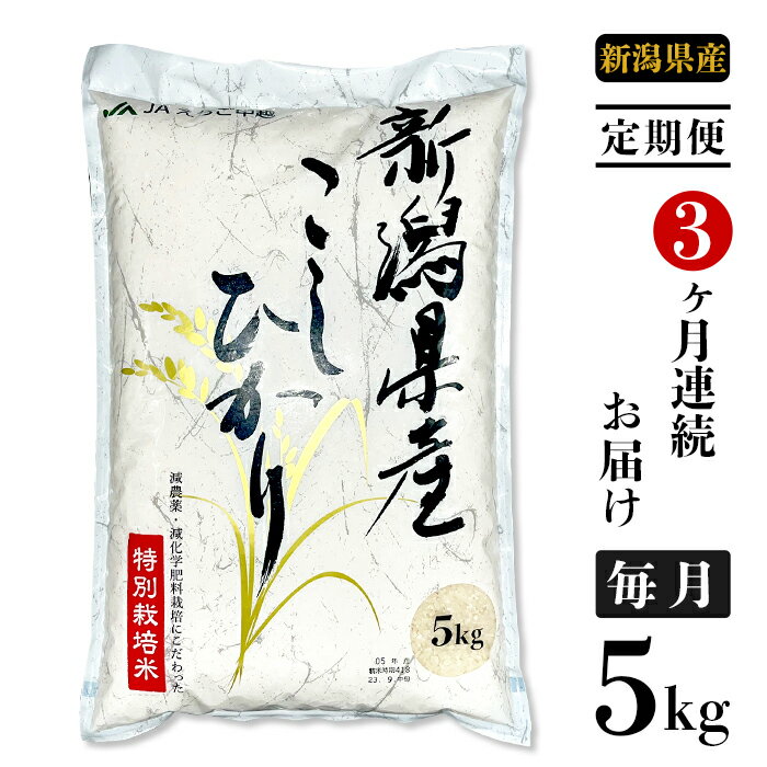 【ふるさと納税】米 定期便 5kg 白米 新潟こしひかり 令和5年 75-3N053【3ヶ月連続お届け】新潟県長岡産コシヒカリ5kg（特別栽培米）