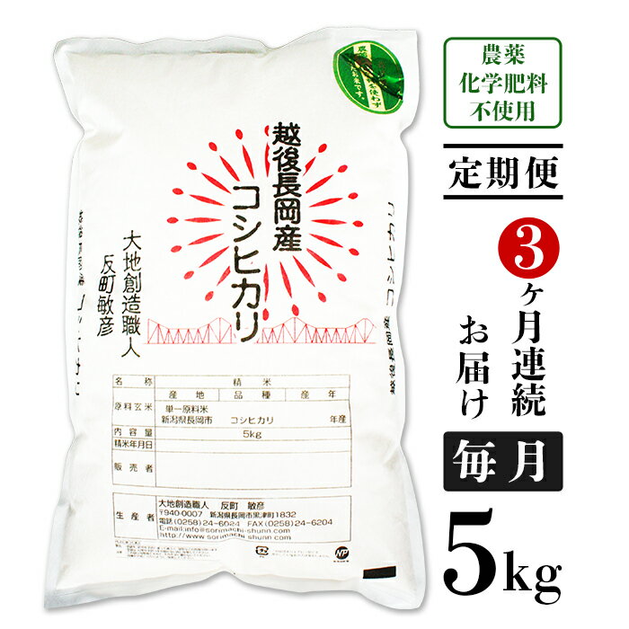 2位! 口コミ数「0件」評価「0」米 定期便 5kg 白米 コシヒカリ 新潟 令和5年 E1-06【3ヶ月連続お届け】新潟県産米コシヒカリ5kg