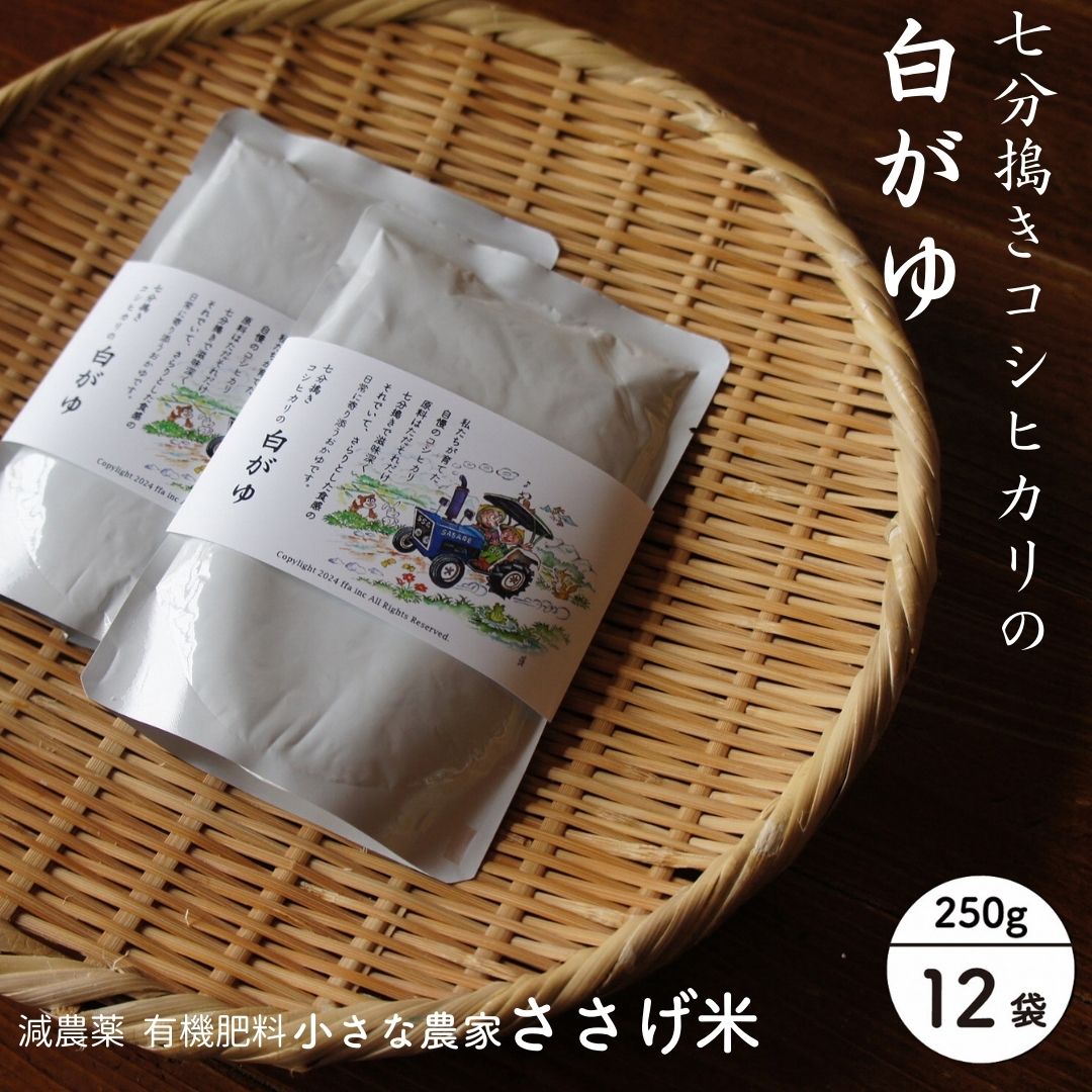 【ふるさと納税】七分搗きコシヒカリの白がゆ 250g 12袋 おかゆ お粥 米 レトルト 防災グッズ 防災用品 常温保存 非常食 備蓄 ストック 長期保存 [小さな農家ささげ米]【012S138】