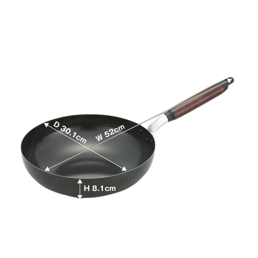 【ふるさと納税】村の鍛冶屋 本格鉄製 いため鍋 28cm アウトドア キッチン IH 野外料理 キャンプ飯 シリコン加工 木製ハンドル 炒め物 燕三条【018S098】