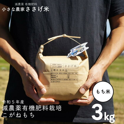 減農薬有機肥料栽培 新潟県産こがねもち 3kg もち米 令和5年産 [小さな農家ささげ米]【010S439】