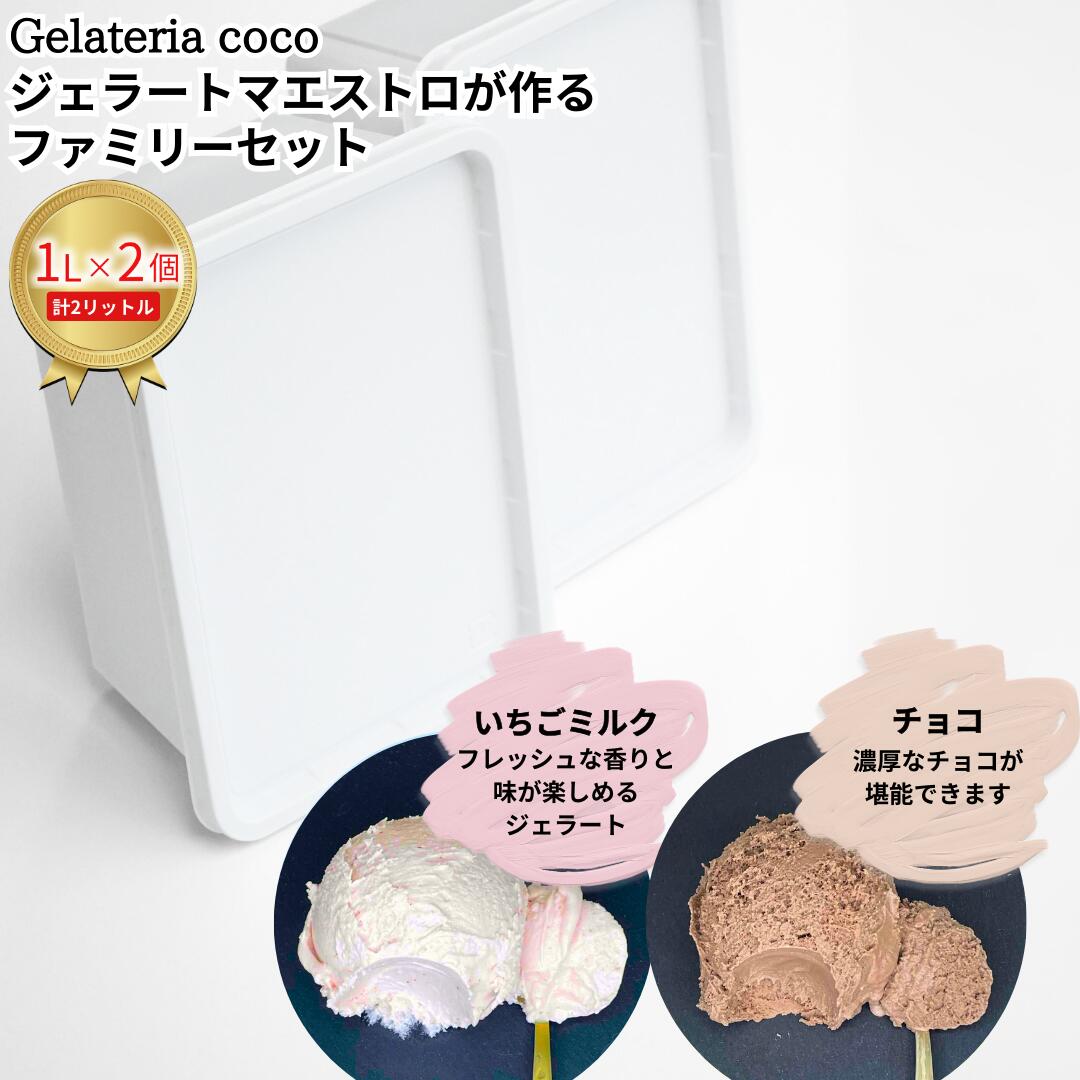 ジェラートマエストロが作るファミリーセット 1L×2 合計2L[いちごミルク・チョコ] ジェラート アイス 大容量 ファミリーパック 添加物不使用 [Gelateria coco]