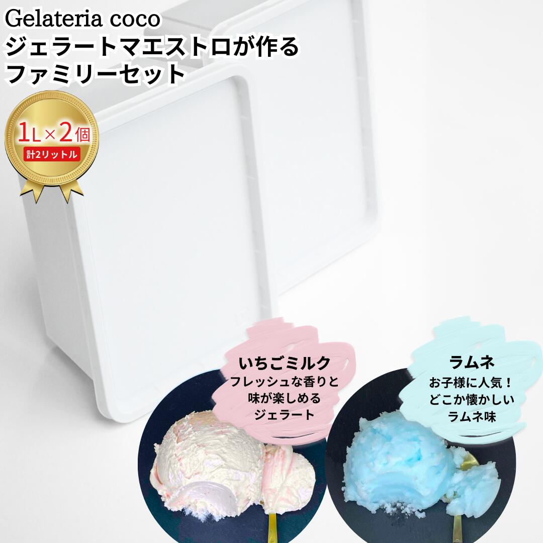 ジェラートマエストロが作るファミリーセット 1L×2 合計2L[いちごミルク・ラムネ] ジェラート アイス 大容量 ファミリーパック 添加物不使用 [Gelateria coco]