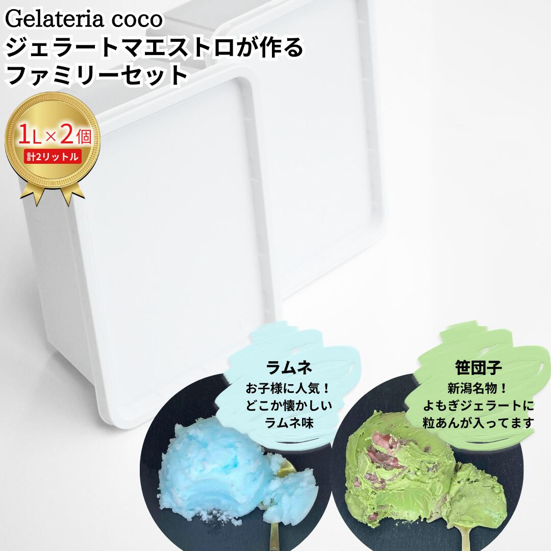 ジェラートマエストロが作るファミリーセット 1L×2 合計2L[ラムネ・笹団子] ジェラート アイス 大容量 ファミリーパック 添加物不使用 [Gelateria coco]