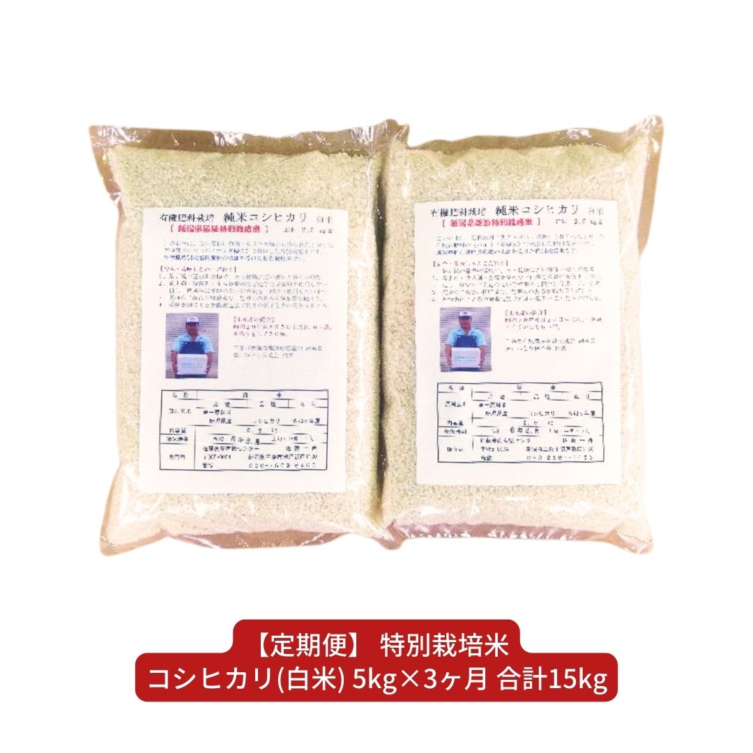 [定期便5kg×3か月] 特別栽培米コシヒカリ（白米） 計15kg 令和5年産米 [佐藤農産有機センター]【025S043】