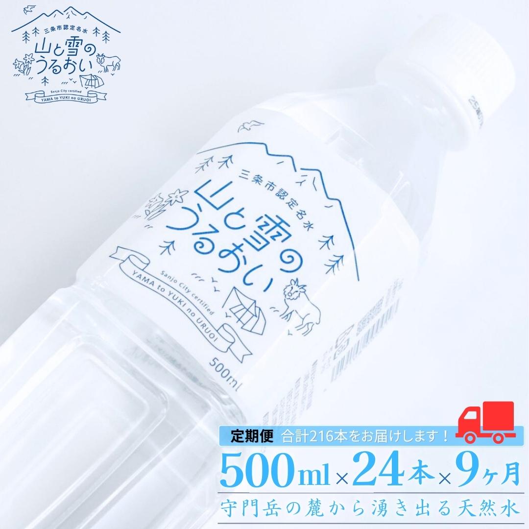 楽天新潟県三条市【ふるさと納税】[定期便500ml×24本×9か月]ナチュラルミネラルウォーター 計500ml×216本 9か月連続でお届け 山と雪のうるおい 軟水 天然水 湧水 ミネラルウォーター 防災用品 防災グッズ 【059S011】