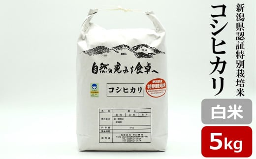 [令和7年産新米]コシヒカリ 白米 5kg 新潟県認証特別栽培米[Y0487][ 新潟県 柏崎市 ]
