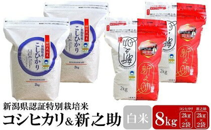 【令和5年産米】新潟県認証特別栽培米 コシヒカリ・新之助 白米 各4kg 食べ比べセット【 新潟県 柏崎市 】