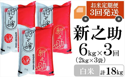 令和5年産米【定期便】ヤタらうんめぇ 新之助 白米 6kg（2kg×3袋）×3回（計 18kg）水田環境鑑定士在籍【 新潟県 柏崎市 】