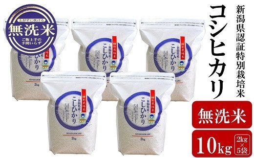 【ふるさと納税】【令和5年産米】新潟県認証特別栽培米 コシヒカリ 無洗米 10kg（2kg×5袋）【 新潟県 柏崎市 】