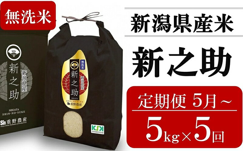 [定期便・5月〜発送]重ちゃんが愛情込めて作った 新之助 無洗米 5kg×5回 (計 25kg)[ 新潟県 柏崎市 ]