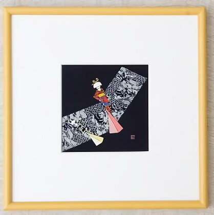 天然藍染額絵(30cm×30cm)【花嫁人形柄】