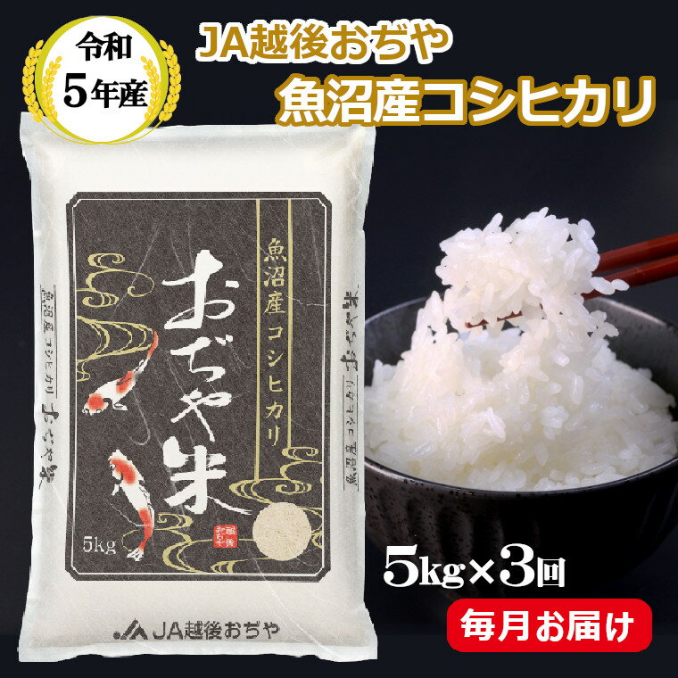 【ふるさと納税】＜令和5年産＞ 魚沼産コシヒカリ定期便 5kg×3回（3か月連続お届け）（JA越後おぢや）白米 魚沼 米 定期便 r05-31-1JA