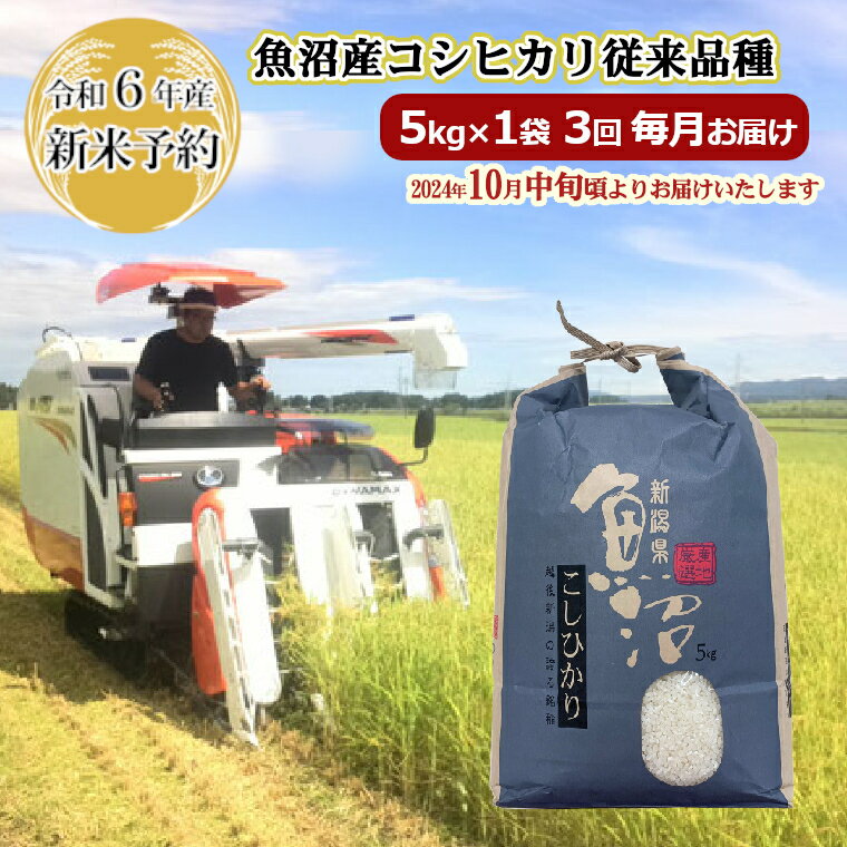 14位! 口コミ数「0件」評価「0」【令和6年産 新米予約 定期便】昔ながらの魚沼産コシヒカリ5kg×3回（3ヶ月連続お届け）【従来品種】農園ビギン 早期受付 2024年10月･･･ 