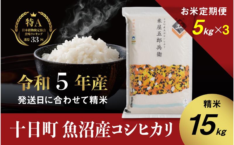 【ふるさと納税】【定期便/全3回】十日町産魚沼コシヒカリ 米屋五郎兵衛 特別栽培米 精米5kg　【定期便・ 米 お米 おこめ こめ 精米 白米 コシヒカリ こしひかり 3ヶ月 お楽しみ 新潟 】