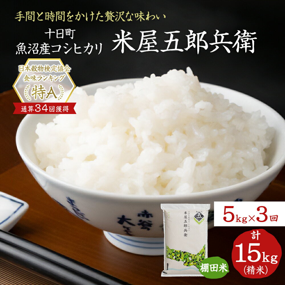 24位! 口コミ数「1件」評価「5」【定期便/全3回】十日町産魚沼コシヒカリ 米屋五郎兵衛 棚田米 精米5kg　【定期便・ 米 お米 おこめ こめ 精米 白米 コシヒカリ こし･･･ 