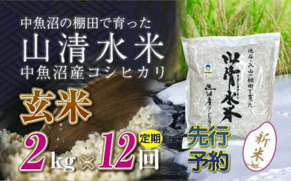 【新米先行受付】【定期便／全12回】玄米2kg　新潟県魚沼産コシヒカリ「山清水米」　【定期便・十日町市】　お届け：2024年10月上旬から順次発送します。