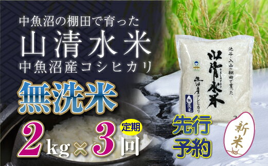 【ふるさと納税】【新米先行受付】【定期便／全3回】無洗米2kg　新潟県魚沼産コシヒカリ「山清水米」　【定期便・十日町市】　お届け：2024年10月上旬から順次発送します。