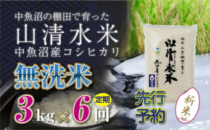 【新米先行受付】【定期便／全6回】無洗米3kg　新潟県魚沼産コシヒカリ「山清水米」　【定期便・十日町市】　お届け：2024年10月上旬から順次発送します。