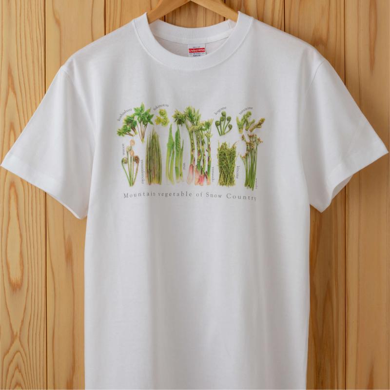 世界で唯一!着る山菜!![山菜図鑑Tシャツ・白]綿100% [ファッション] お届け:ご用意でき次第、順次発送となります。