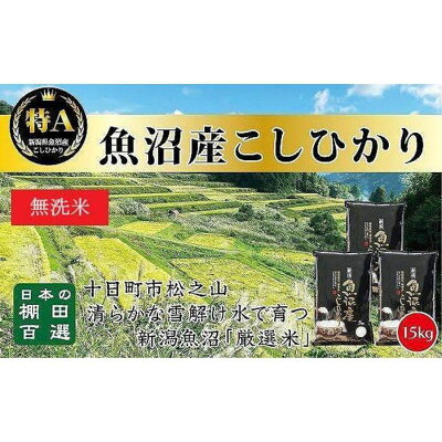 楽天ふるさと納税　【ふるさと納税】日本棚田百選のお米《無洗米》天空の里・魚沼産こしひかり　15kg（5kg×3）　【 白米 安心 安全 こだわり 】　お届け：ご入金確認後、10日以内に発送致します。