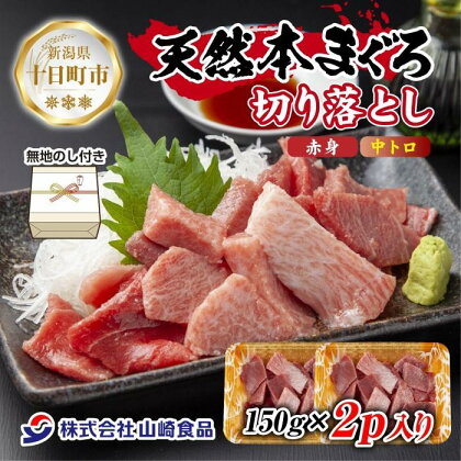 無地熨斗 天然 本マグロ 切り落とし 赤身 中トロ 150g×2パック 計300g クロマグロ 冷凍 まぐろ 刺身 手巻き寿司 お取り寄せ グルメ 熨斗 のし 名入れ不可 送料無料 新潟県 十日町市　【 魚貝類 冷凍 旨み 便利 パック 】