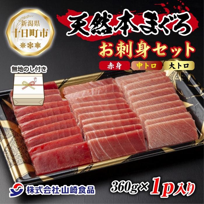 【ふるさと納税】無地熨斗 天然 本マグロ 刺身セット 360g 赤身 中トロ 大トロ 三種 盛り合わせ 鮪 冷凍 まぐろ 手巻き寿司 お取り寄せ グルメ 熨斗 のし 名入れ不可 送料無料 山崎食品 新潟県 十日町市　【 魚貝類 冷凍 旨み 便利 高品質 】